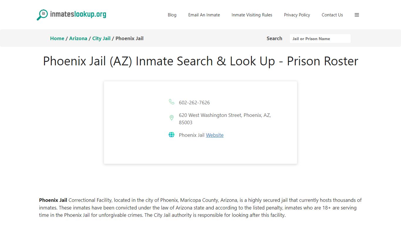 Phoenix Jail (AZ) Inmate Search & Look Up - Prison Roster