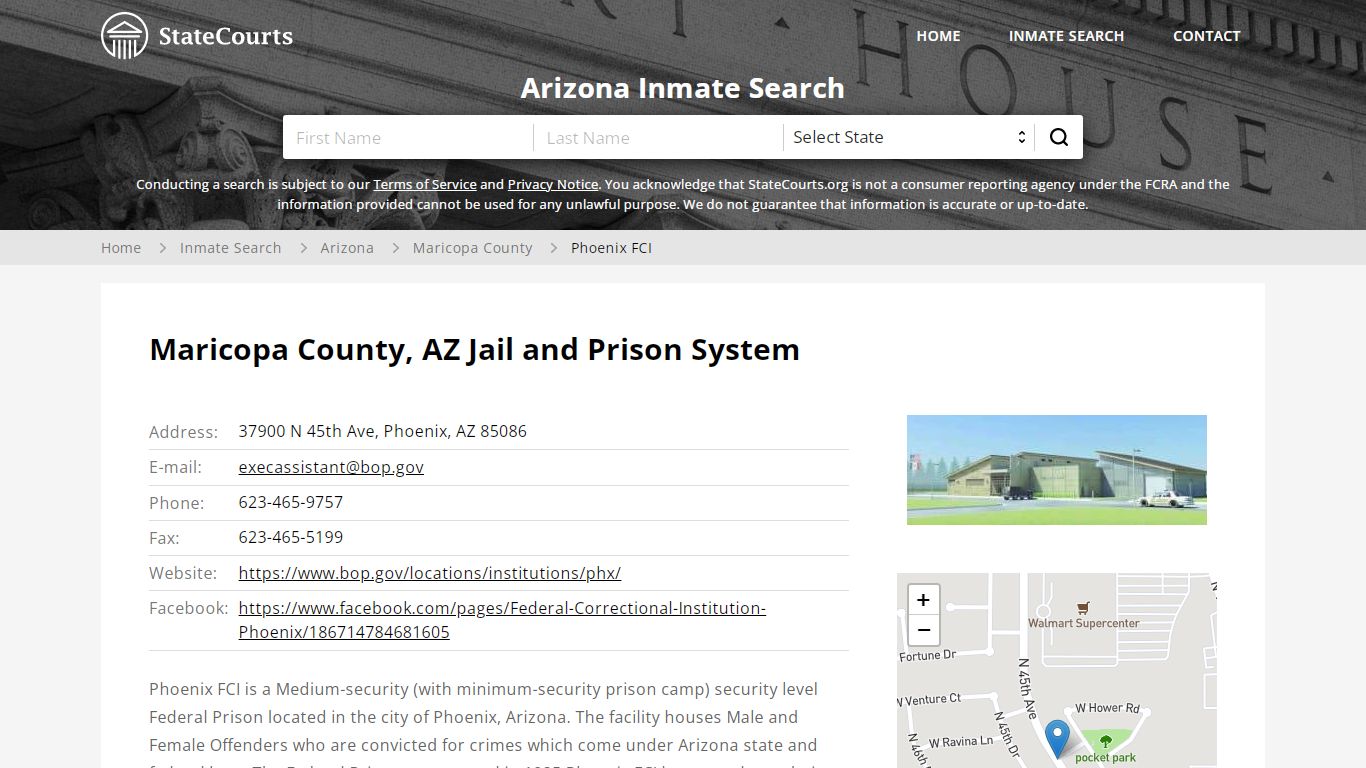 Phoenix FCI Inmate Records Search, Arizona - StateCourts